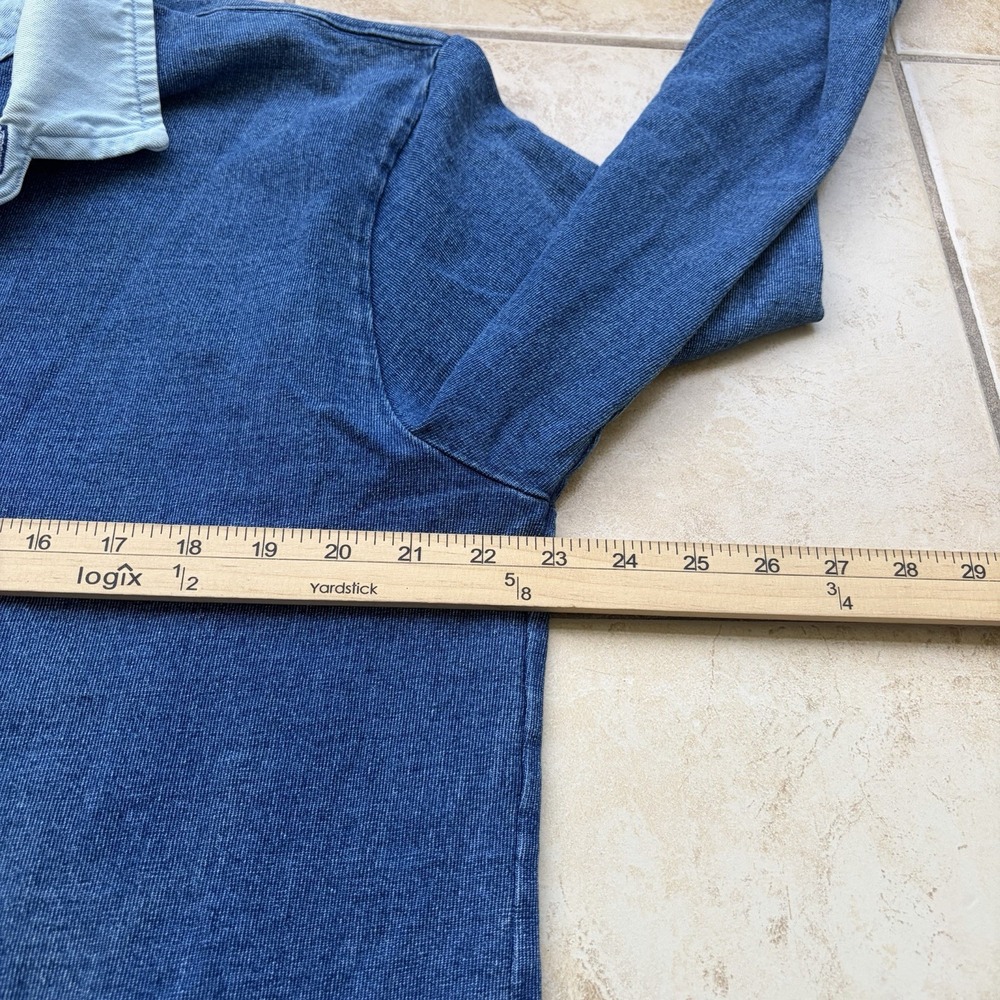Gap Rugby Shirt Mens Large Tall Blue Indigo Denim Polo Distressed Faded Grunge - Picture 9 of 11